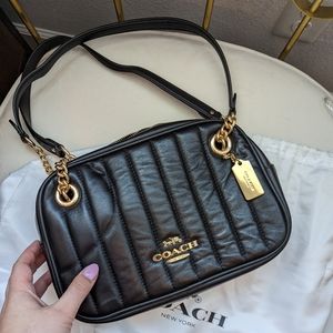 Coach shoulder bag - black leather gold chain